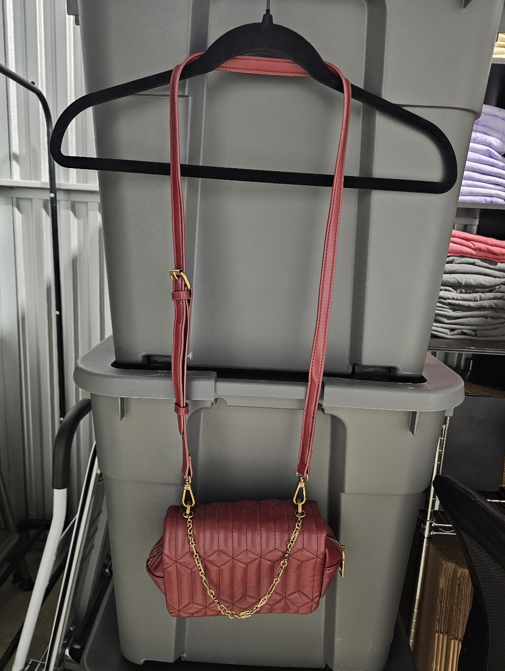 Quilted Crossbody Bag in Deep Rose with Gold Chain